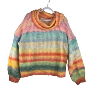 Loveriche Rainbow Striped Turtleneck Sweater Womens Large Multicolor Chunky Knit